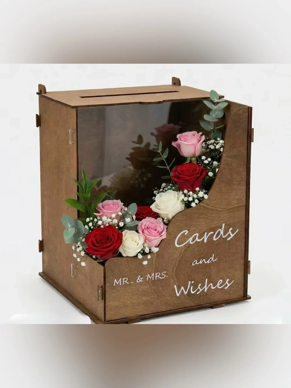 Wooden 'Cards and Wishes' Card Box - Brown